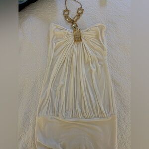 Sky Cream and Gold Dress with Chain Detail
